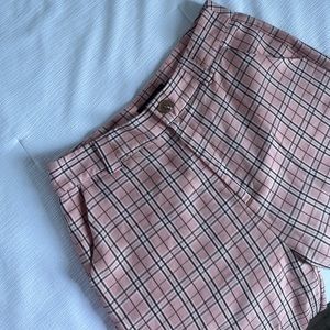 Pink Glen plaid pants, jogger style at bottom.